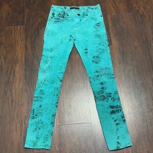 Rock & Republic BERLIN Aqua Green Tie-Dye Mid Rise Skinny Jeans Size 6 EUC